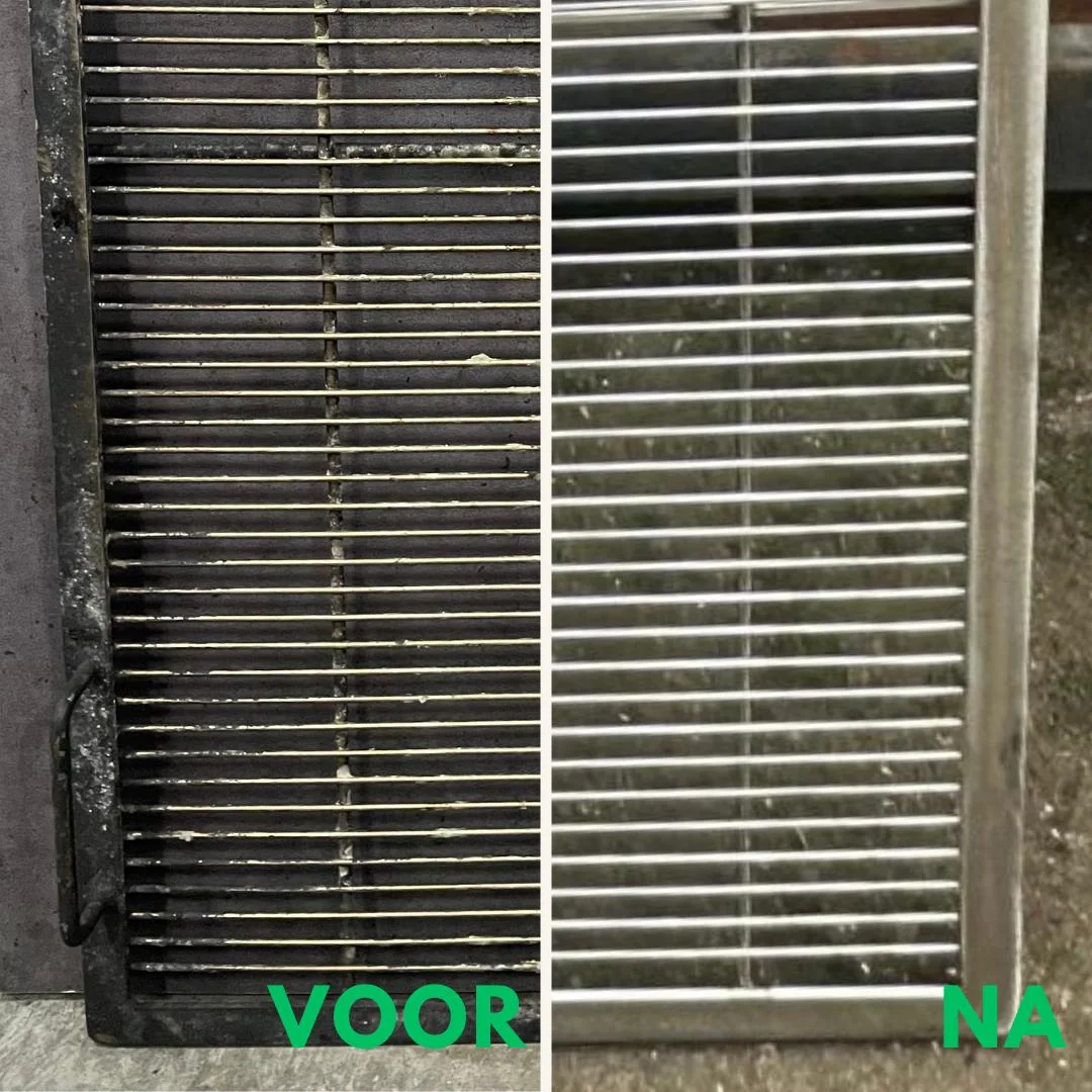 Voor en na: BBQ grillroosters en roosters reinigen zonder schrobben met Horecatank